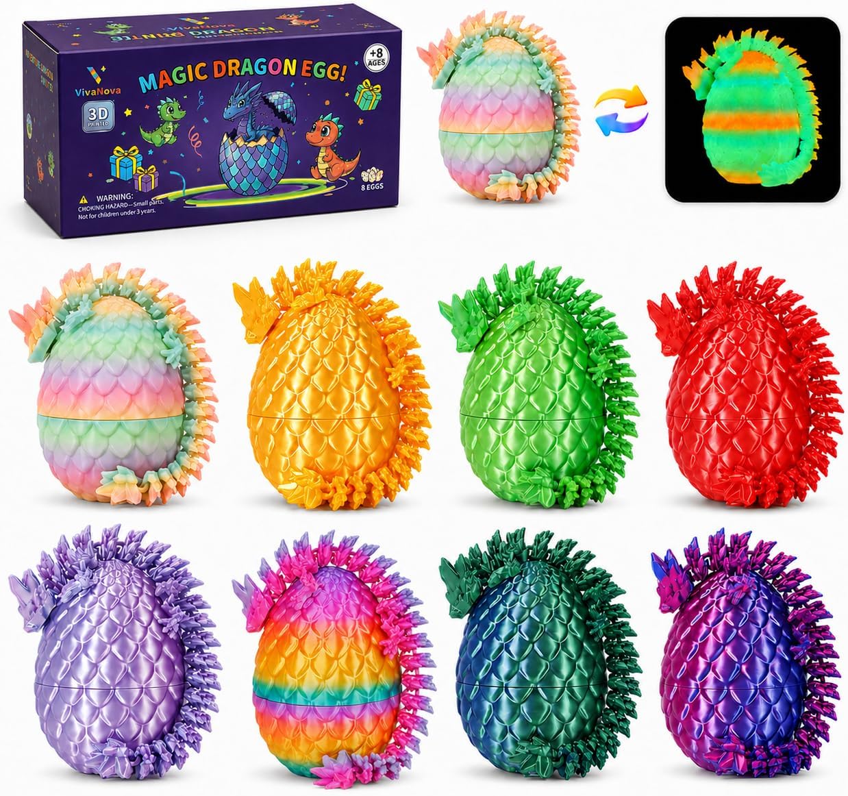 VivaNova 8-Pack Mini Dragon Eggs, product photograph